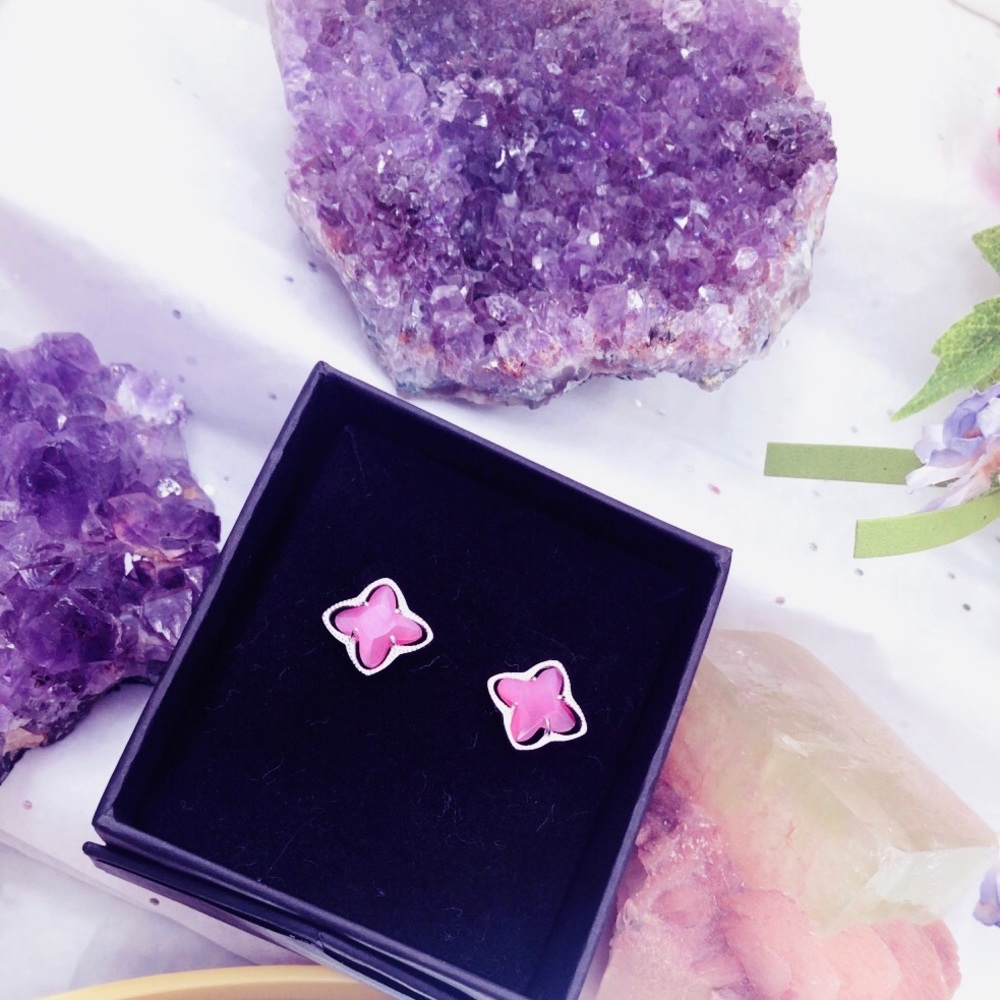 Rasberry Pink Cat's Eye Crystal Four Leaf Clovers